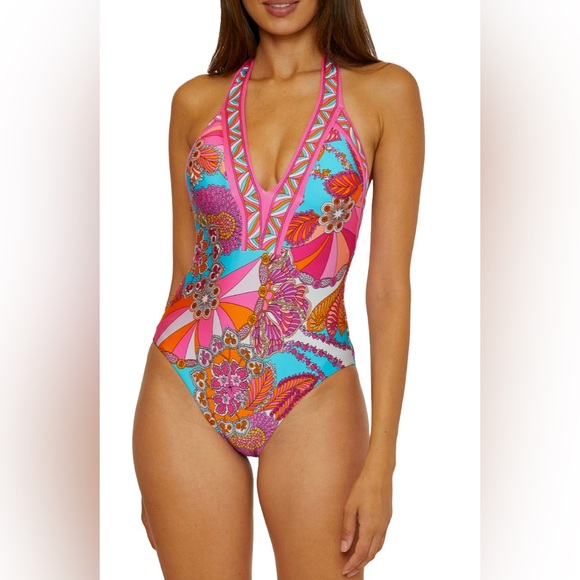 Trina Turk Pink and Blue One Piece Swimsuit - Picture 2 of 9